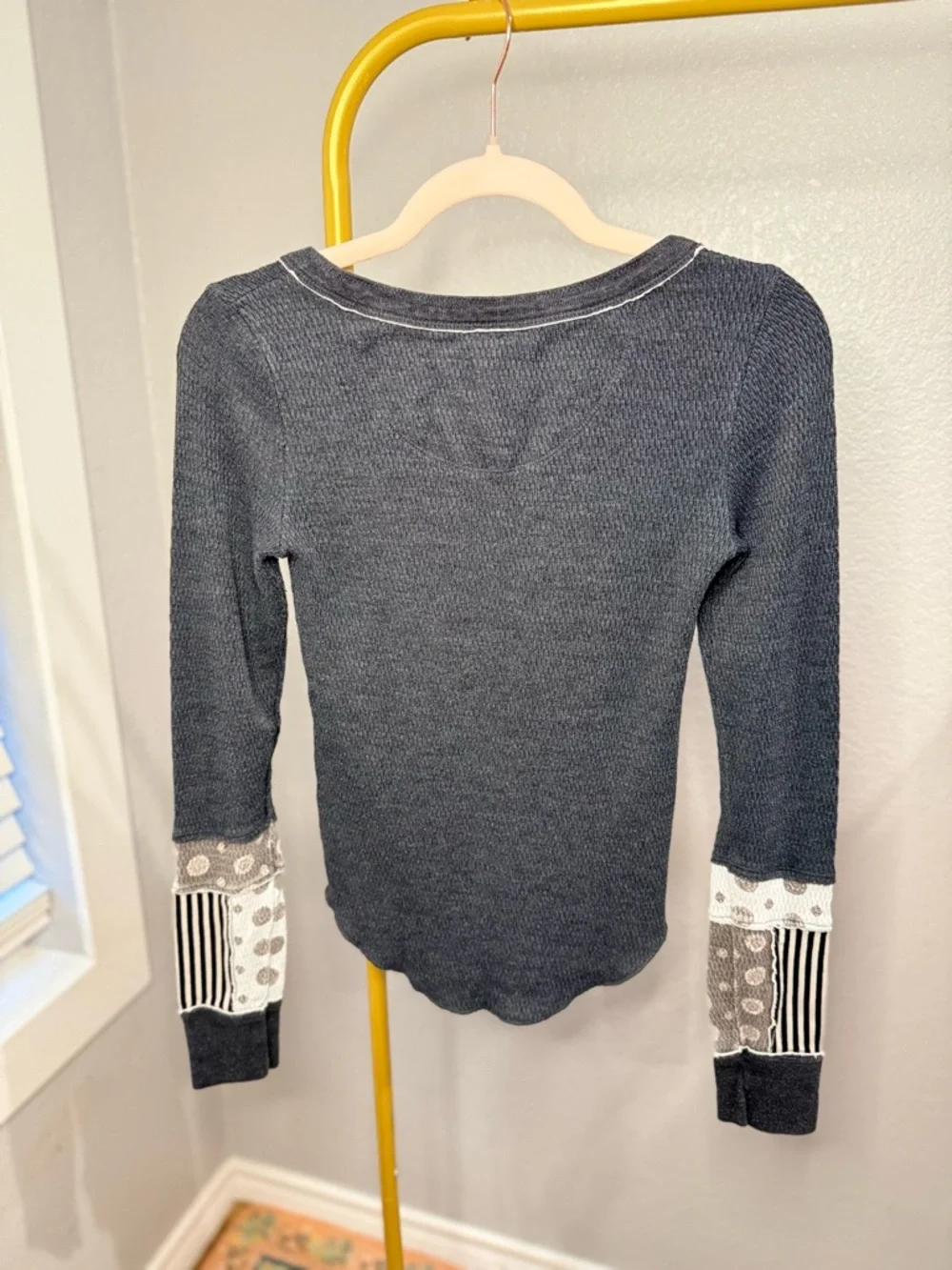 Free People Railroad Mixed Media Henley Charcoal Small - Picture 8 of 10